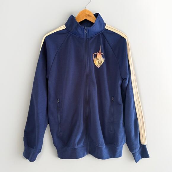 Disney World 50th Anniversary Track Jacket Blue Zip Up Striped Sleeves Size S - Picture 4 of 8